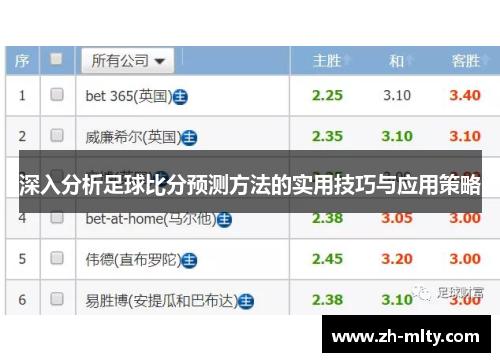 深入分析足球比分预测方法的实用技巧与应用策略